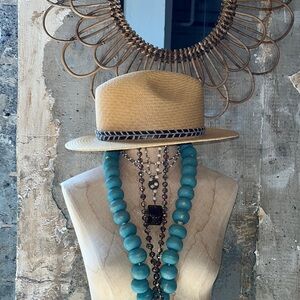 Paul Fredrick Palm Straw and Leather Sun Hat